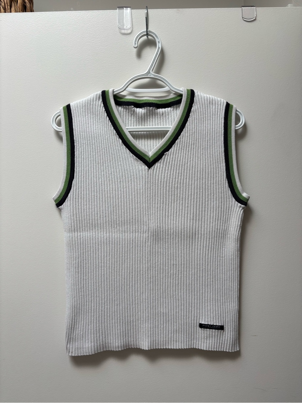 Point Zero White V-Neck Ribbed Sweater Vest